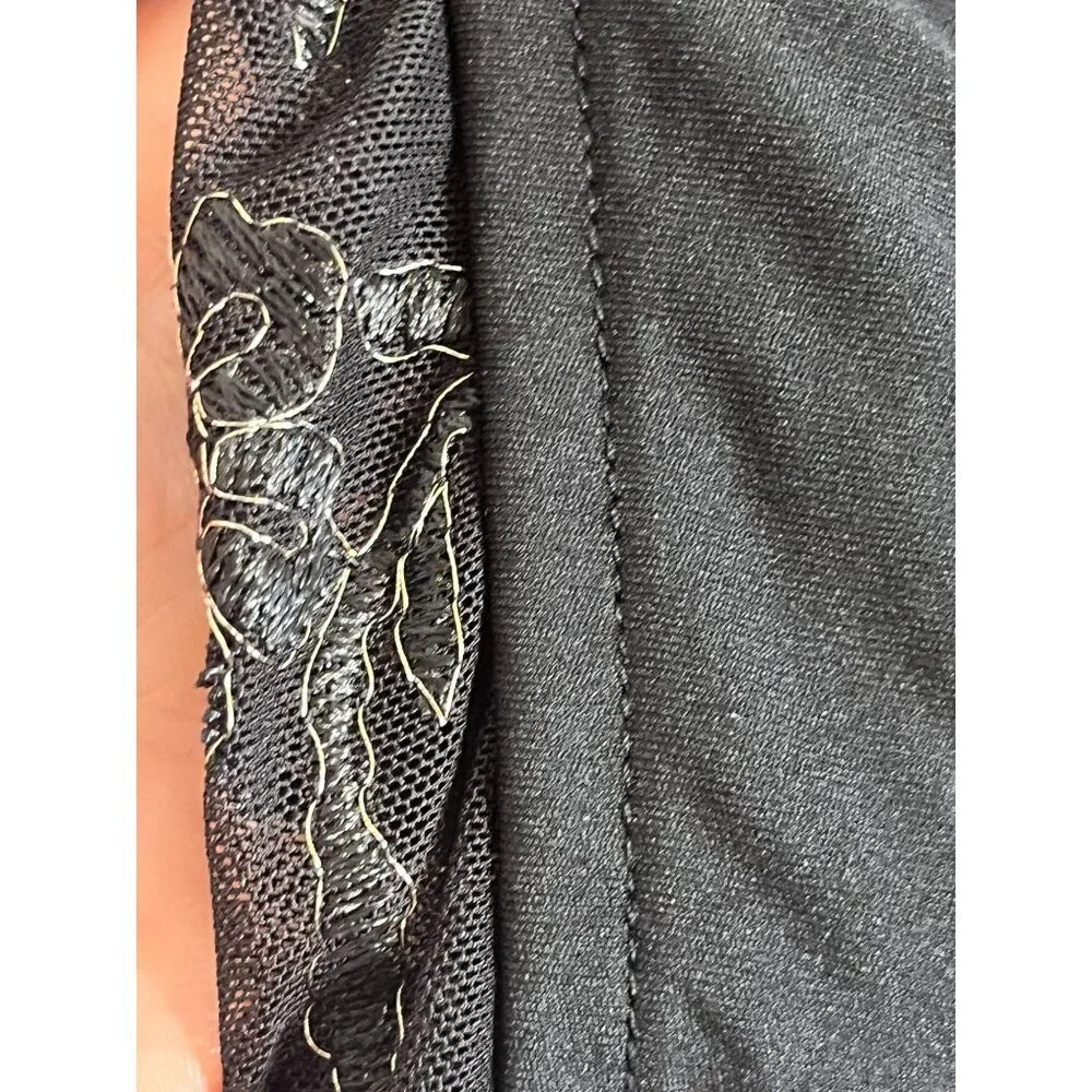 Retro Floral Mesh Top L Black Boho Western Indie Hippie Folk Preppy Classic Chic - Picture 8 of 11